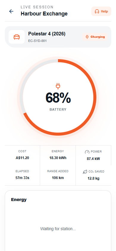 Live charging session